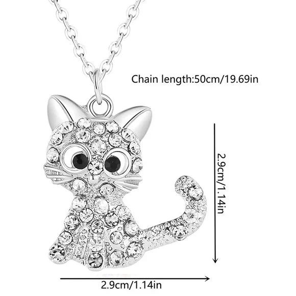 NEW Kitty Cat Pendant Necklace Crystal Rainbow Sparkle Pendant with Chain J103 - Picture 3 of 3